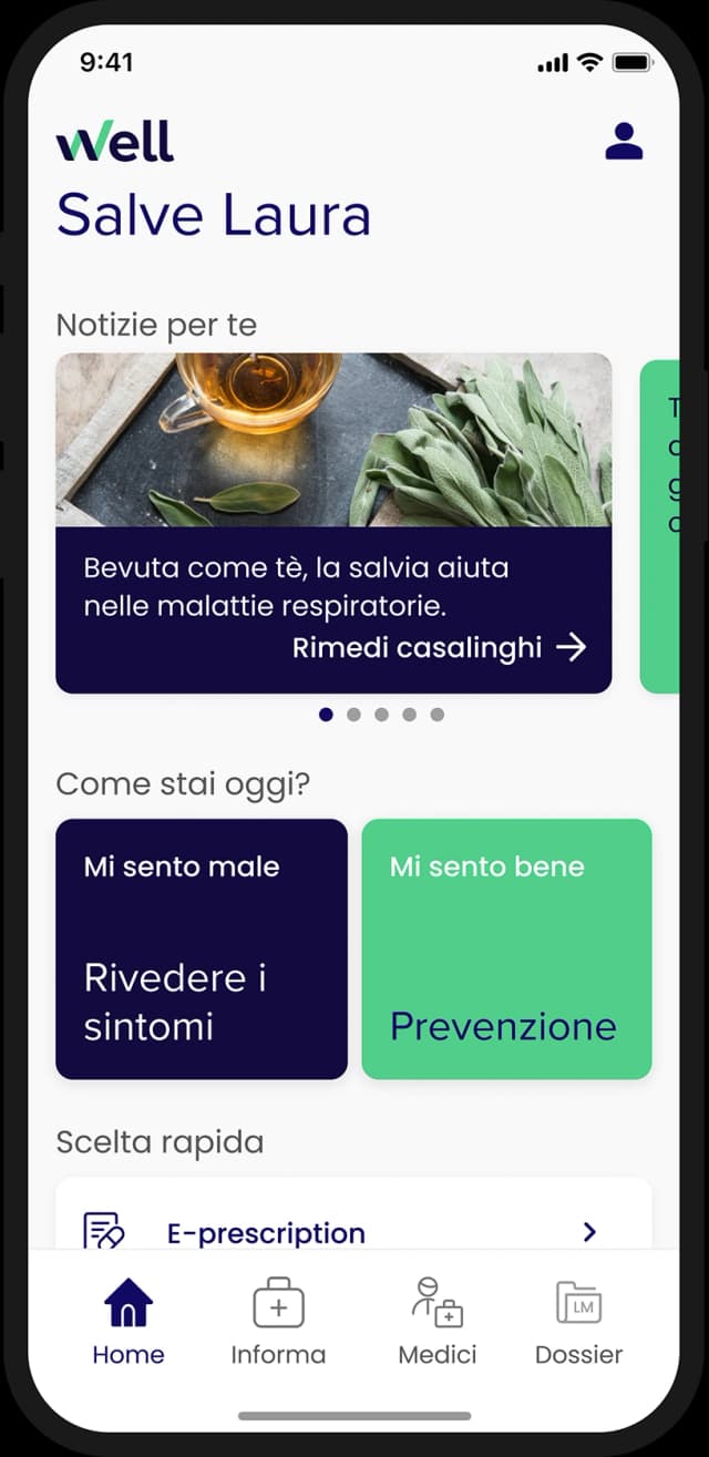 Well-App: Pagina iniziale - Notizie, funzionalità principali e panoramica